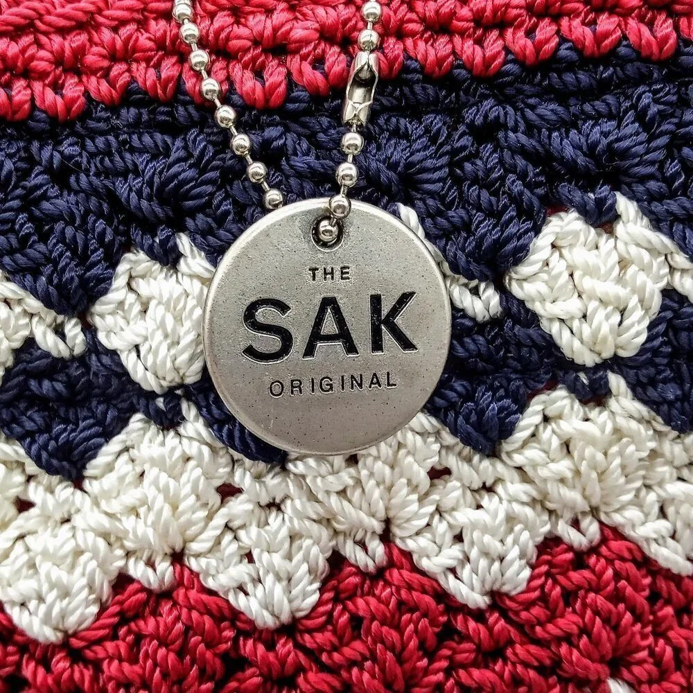 The Sak Original Red White Blue Stripe Crochet Satchel Bag